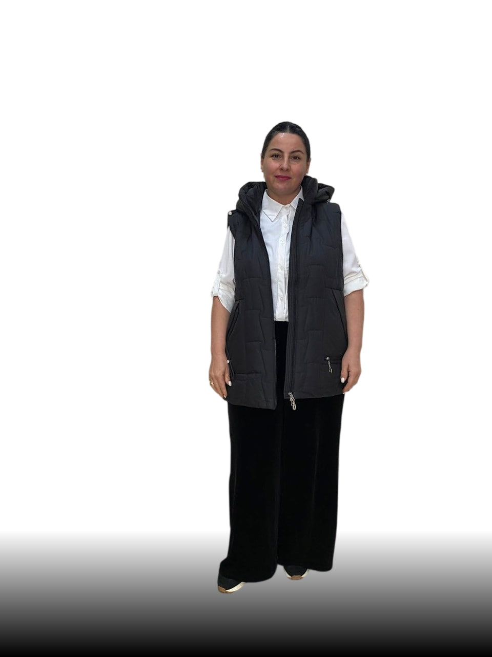  ქალთა შავი ვესტი დიდი ზომის მოსახსნელი კაპოტი, სრულყოფილი არჩევანი ყოველდღიური ტანსაცმელი.