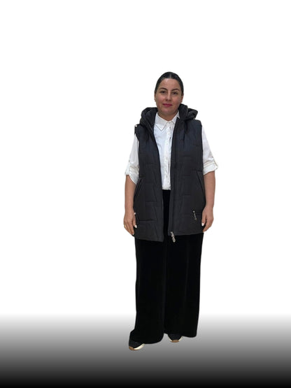  ქალთა შავი ვესტი დიდი ზომის მოსახსნელი კაპოტი, სრულყოფილი არჩევანი ყოველდღიური ტანსაცმელი.