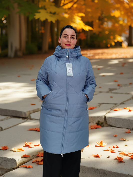 თბილი და თხელი ქურთუკი გვერდითი ჯიბეებით პლუს ზომის ქალებისთვის - Just Econom