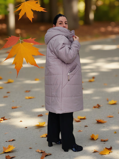 თბილი და თხელი ქურთუკი გვერდითი ჯიბეებით პლუს ზომის ქალებისთვის - Just Econom