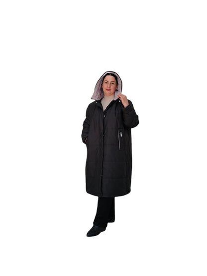 ქალთა ხანგრძლივი  ქურთუკი პლუს ზომა წვიმა და ქარი დაცვა - კომფორტული და თანამედროვე დიზაინი.