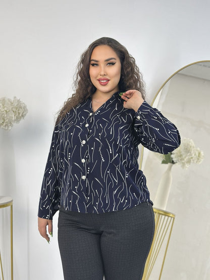 ბლუზა: შეიძინეთ დიდი ზომის ქალის ბლუზა მარგალიტის ღილებით საქართველოში - დახვეწილი დიზაინით.